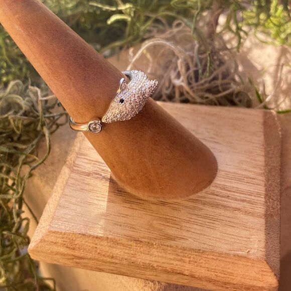 Micro Pave 14k Cz Diamond Dolphin Sterling Silver Ring Sizes 7,8,9 - Picture 6 of 9